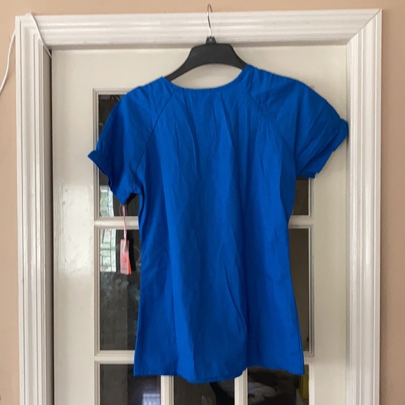 Women royal blue koi Lily Uniform Top In 3 sizes - Picture 3 of 3